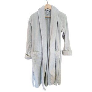 Pottery Barn Light Gray Turkish Cotton Unisex Bathrobe With Pockets & Belted Wai
